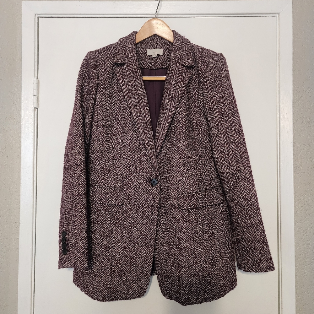 LOFT Purple Herringbone Lined Coat Size 8